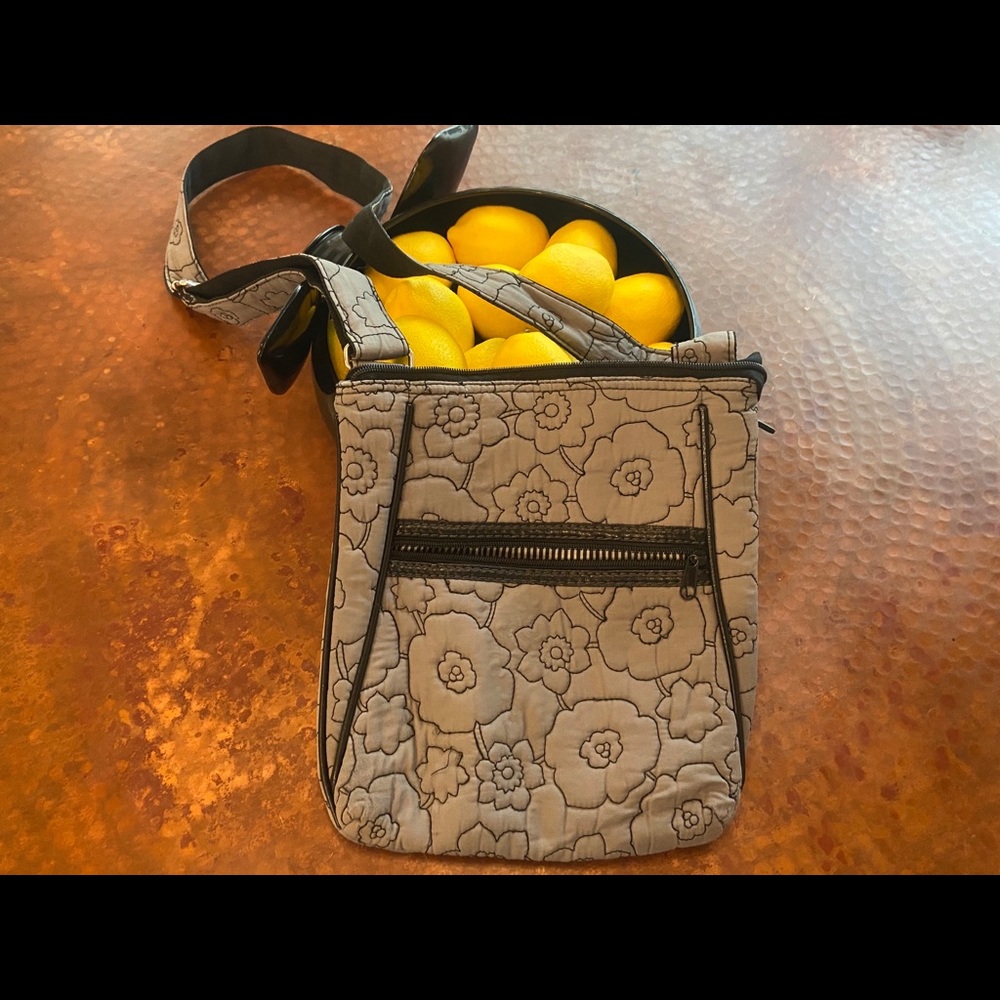 Thirty One Quilted Gray Poppy Crossbody Purse